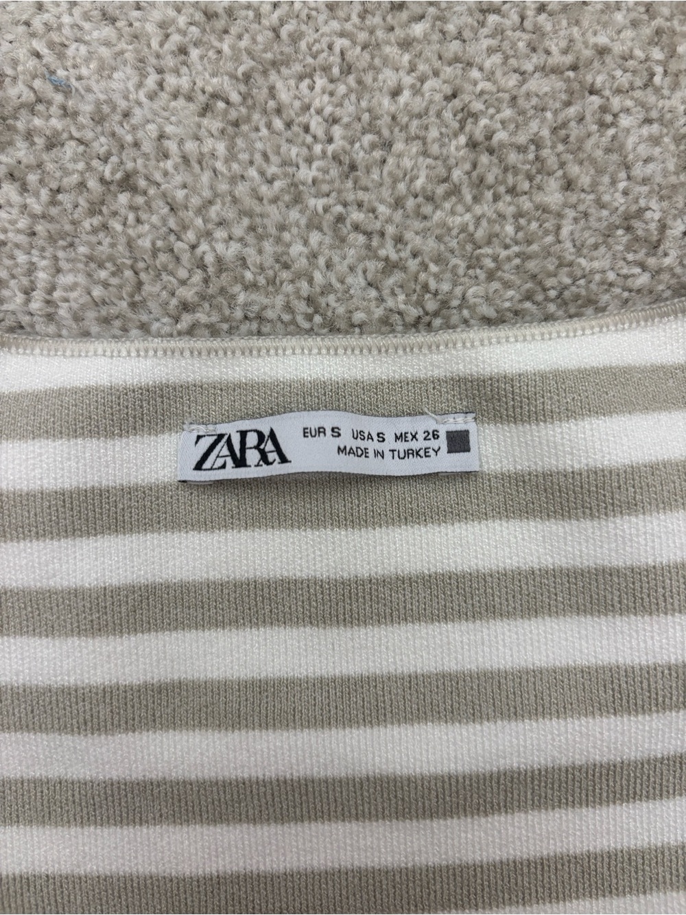 Zara Tan and White Striped Knit Cropped Top Size Small - Picture 2 of 4